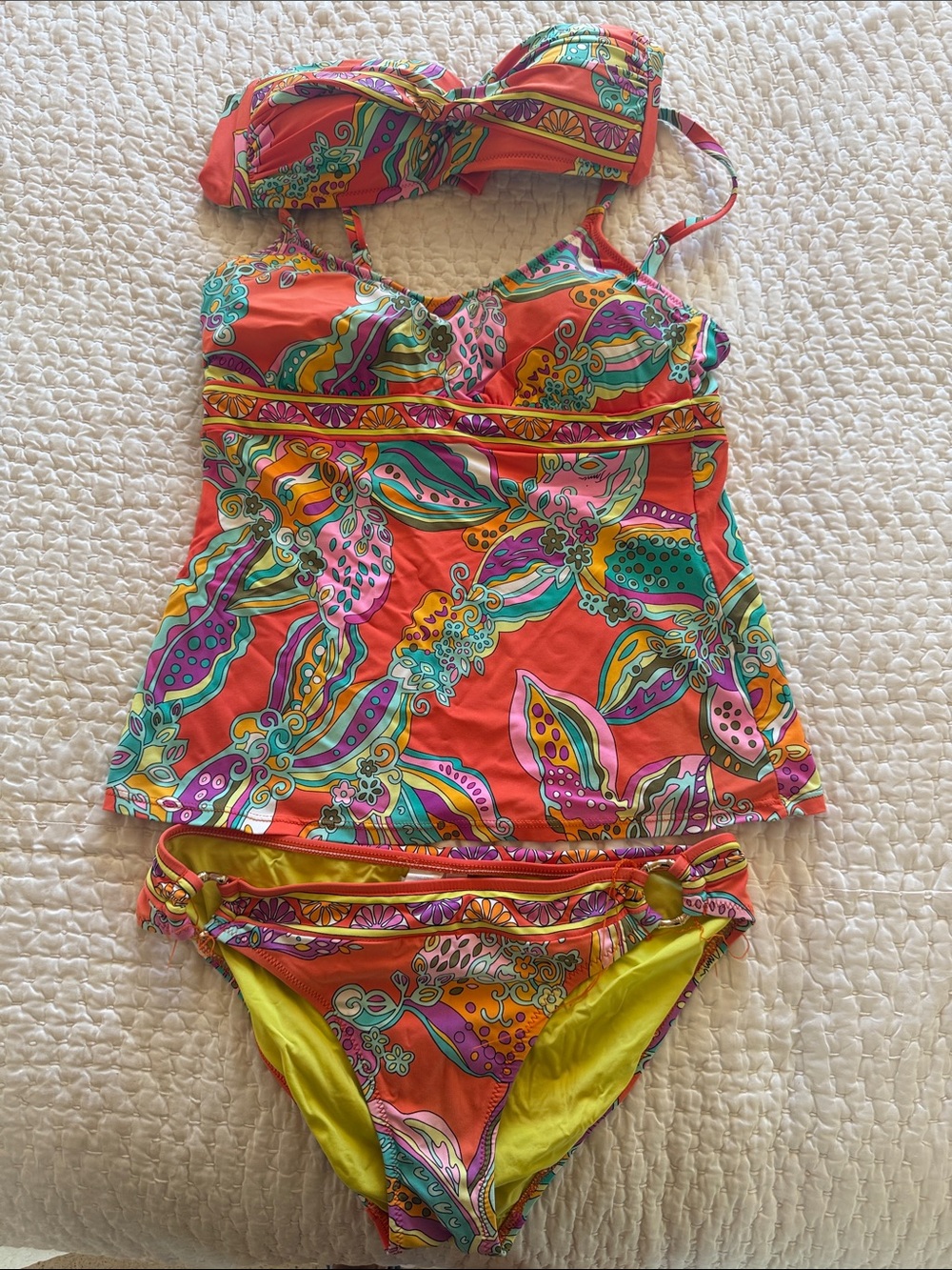 Trina Turk Coral Multicolor Paisley Tankini One-Piece Set